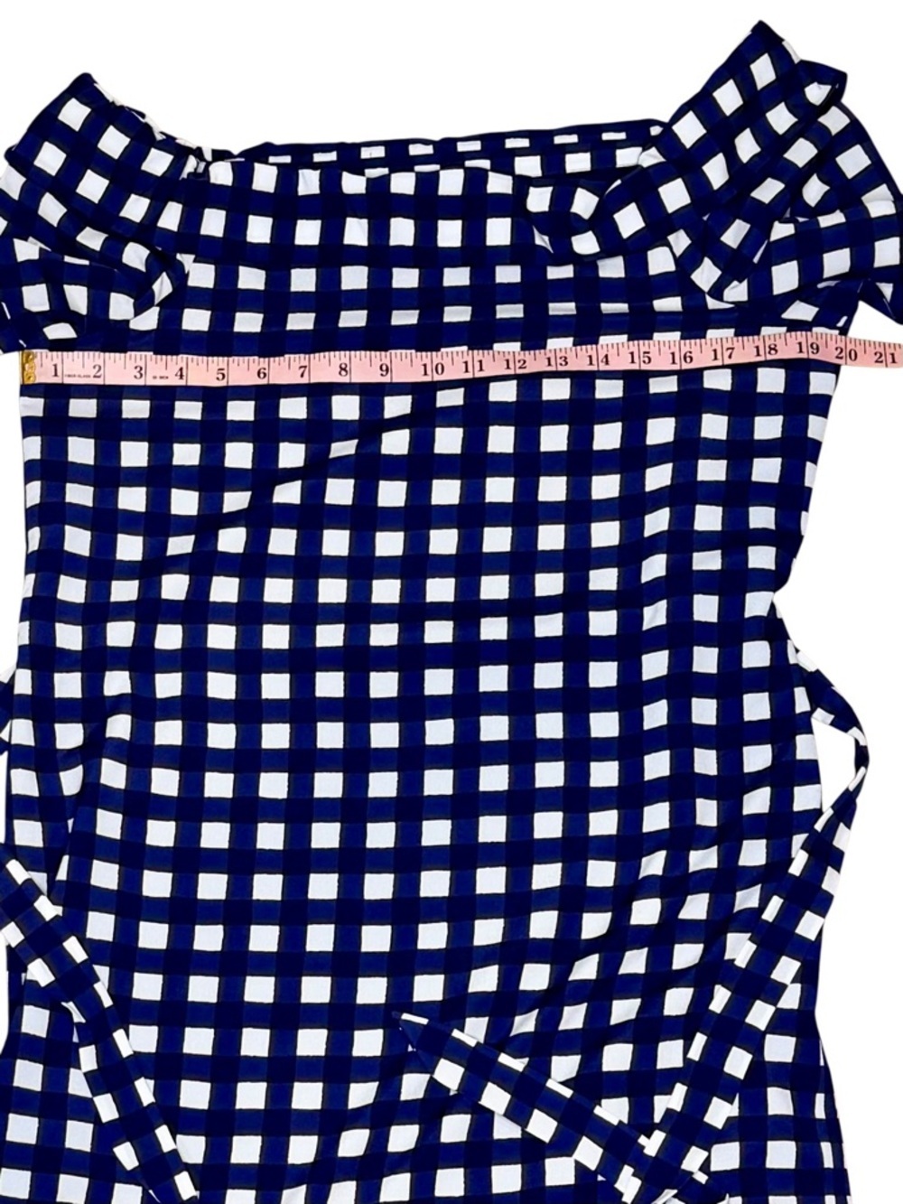 Banana Republic Navy and White Off-Shoulder Gingham Belted Dress Size M Tall - Picture 10 of 11
